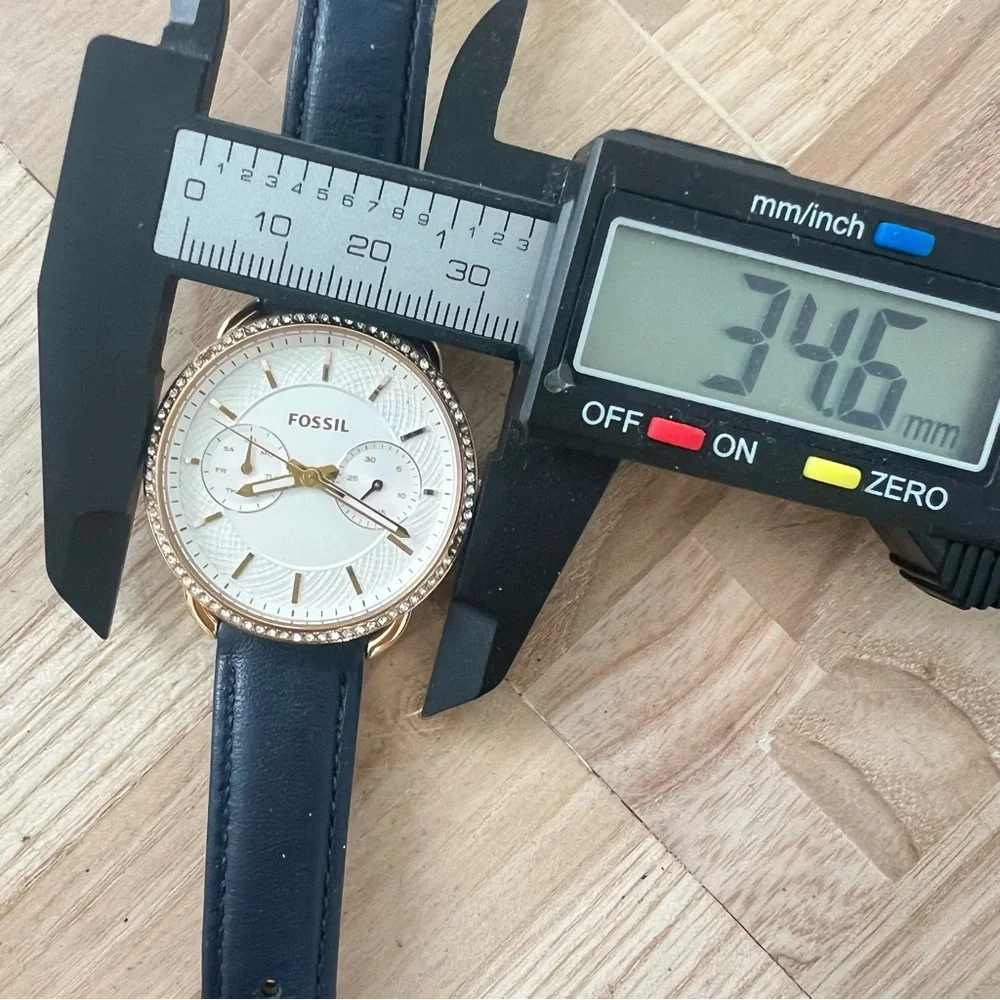Fossil Tailor ladies rose gold tone leather dress watch NEW BATTERY